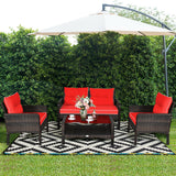 4 Pcs Outdoor Rattan Wicker Loveseat Furniture Set with Cushions