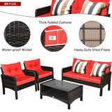 4 Pcs Outdoor Rattan Wicker Loveseat Furniture Set with Cushions