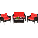 4 Pcs Outdoor Rattan Wicker Loveseat Furniture Set with Cushions