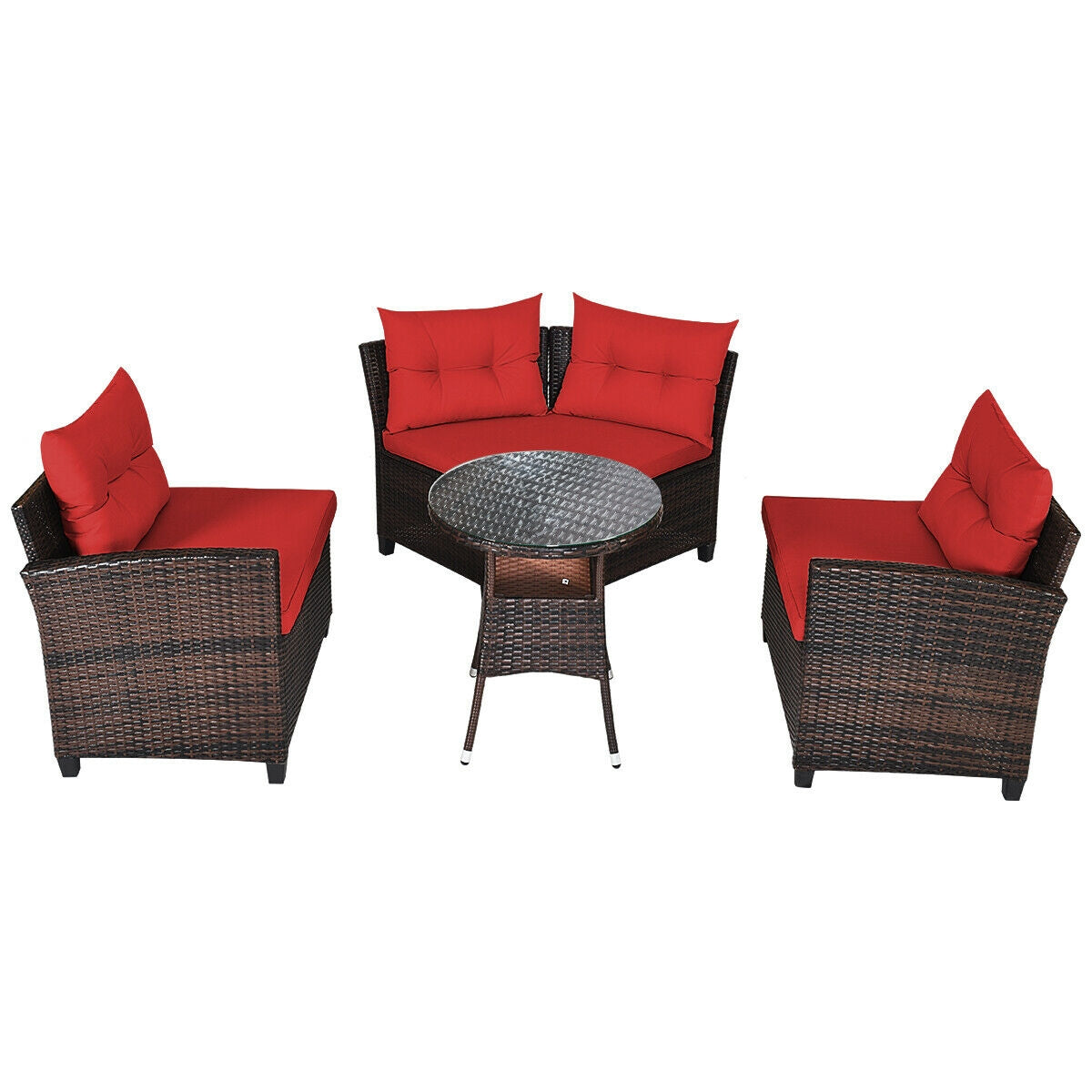 4 Pcs Outdoor Cushioned Rattan Furniture Set