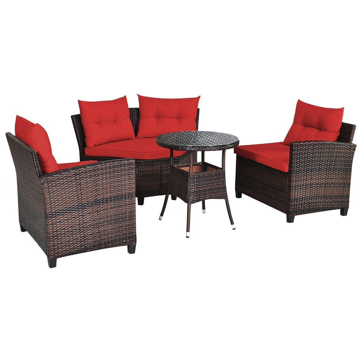 4 Pcs Outdoor Cushioned Rattan Furniture Set