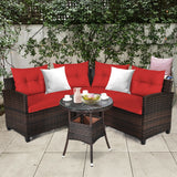 4 Pcs Outdoor Cushioned Rattan Furniture Set