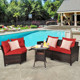 4 Pcs Outdoor Cushioned Rattan Furniture Set