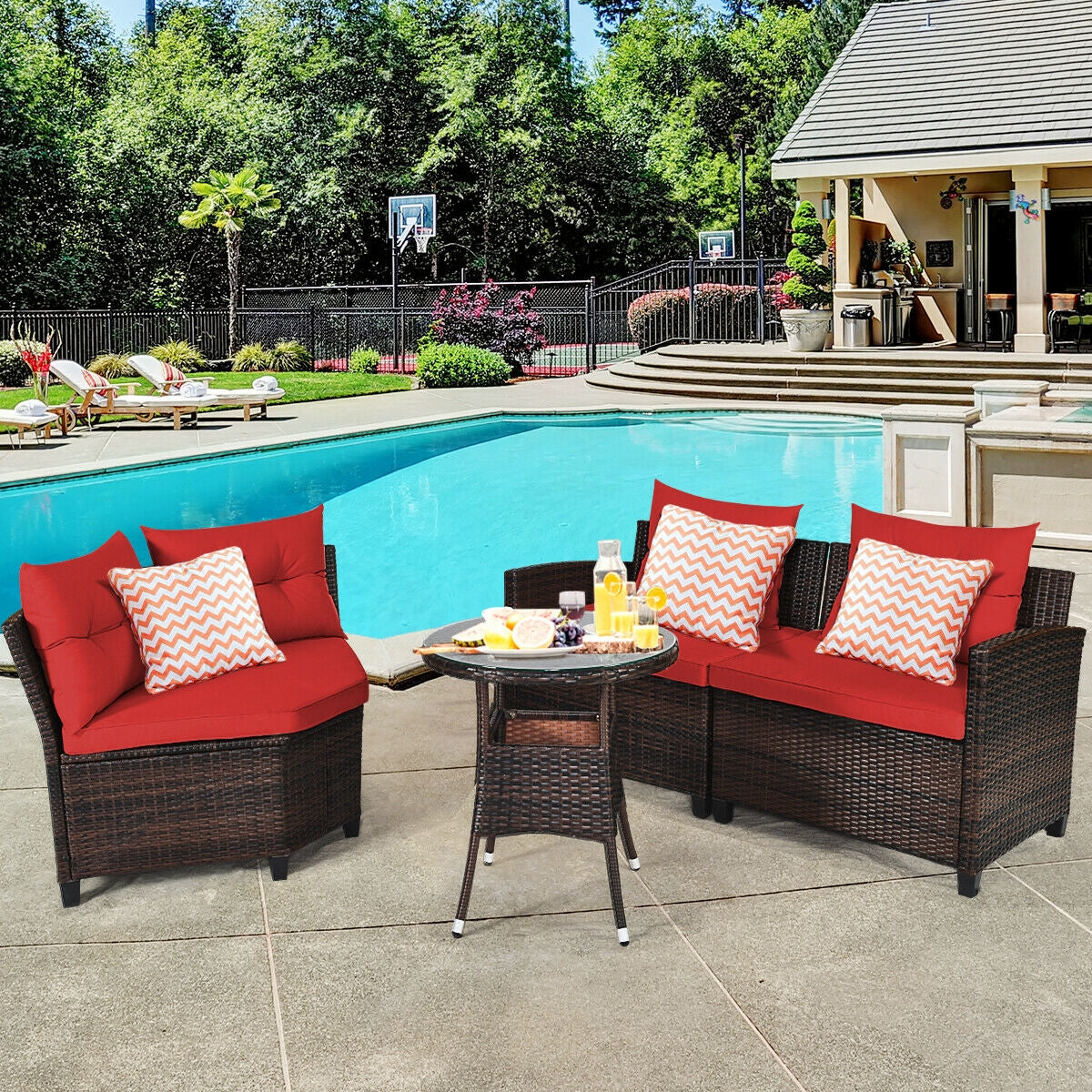 4 Pcs Outdoor Cushioned Rattan Furniture Set