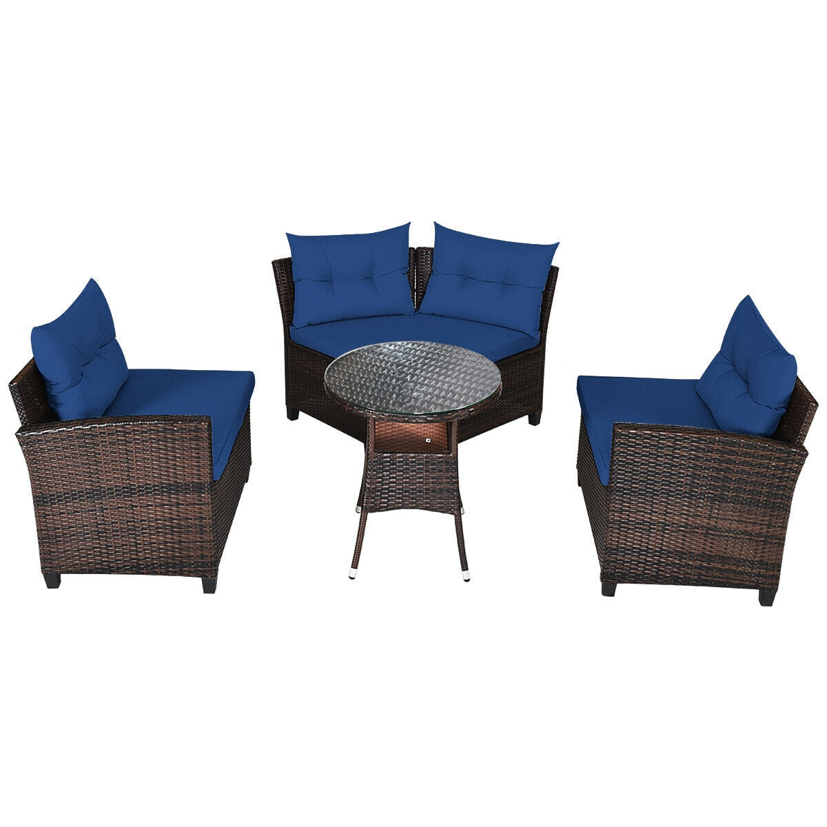 4 Pcs Outdoor Cushioned Rattan Furniture Set