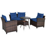 4 Pcs Outdoor Cushioned Rattan Furniture Set