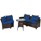 4 Pcs Outdoor Cushioned Rattan Furniture Set
