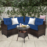 4 Pcs Outdoor Cushioned Rattan Furniture Set