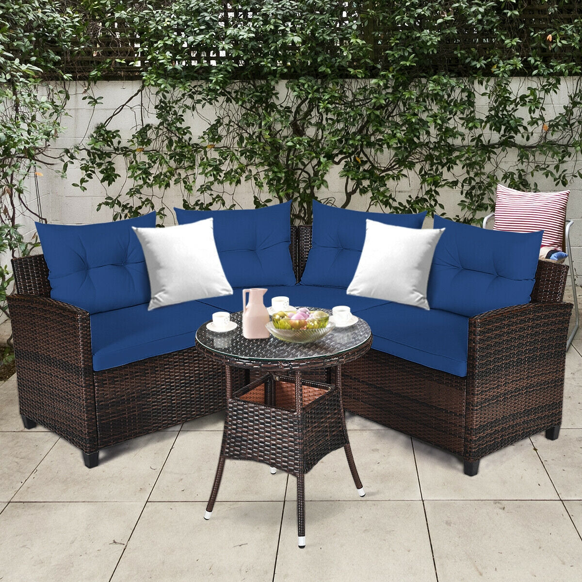 4 Pcs Outdoor Cushioned Rattan Furniture Set