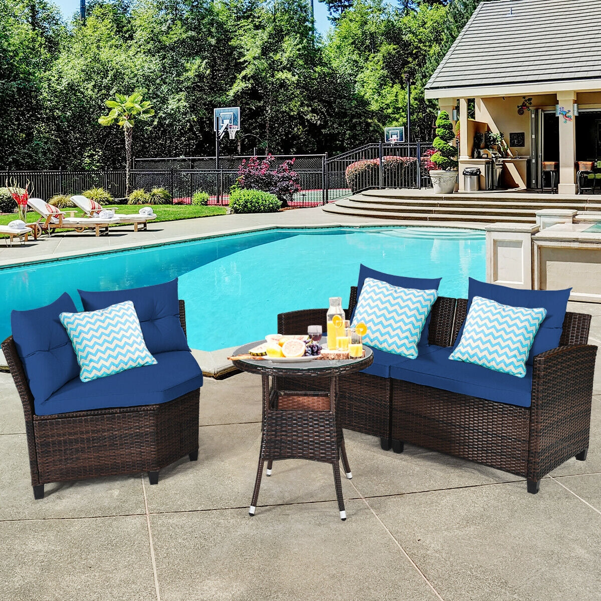 4 Pcs Outdoor Cushioned Rattan Furniture Set