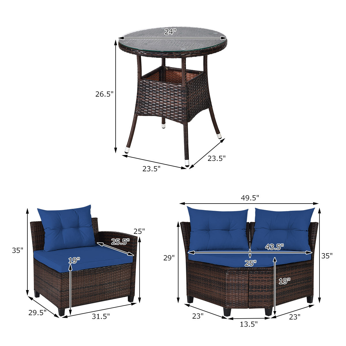 4 Pcs Outdoor Cushioned Rattan Furniture Set