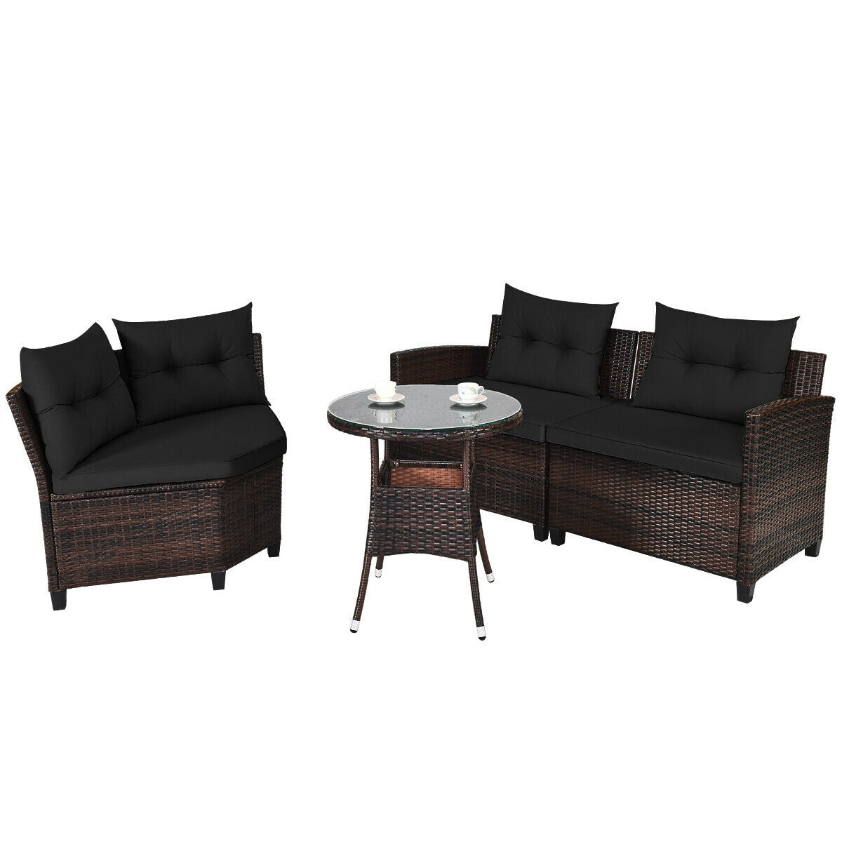 4 Pcs Outdoor Cushioned Rattan Furniture Set