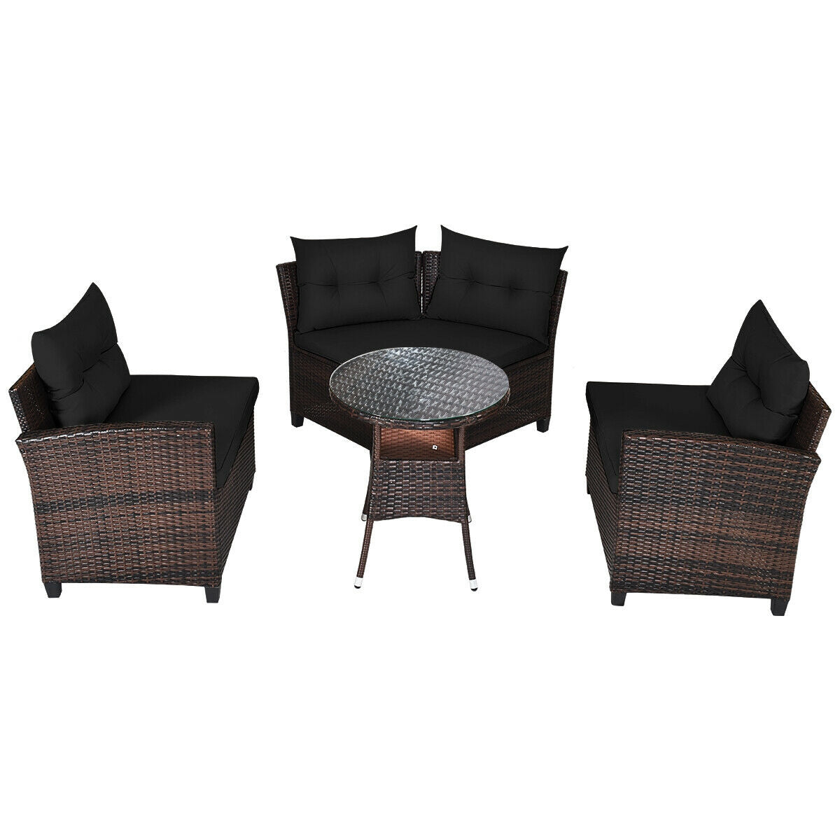 4 Pcs Outdoor Cushioned Rattan Furniture Set