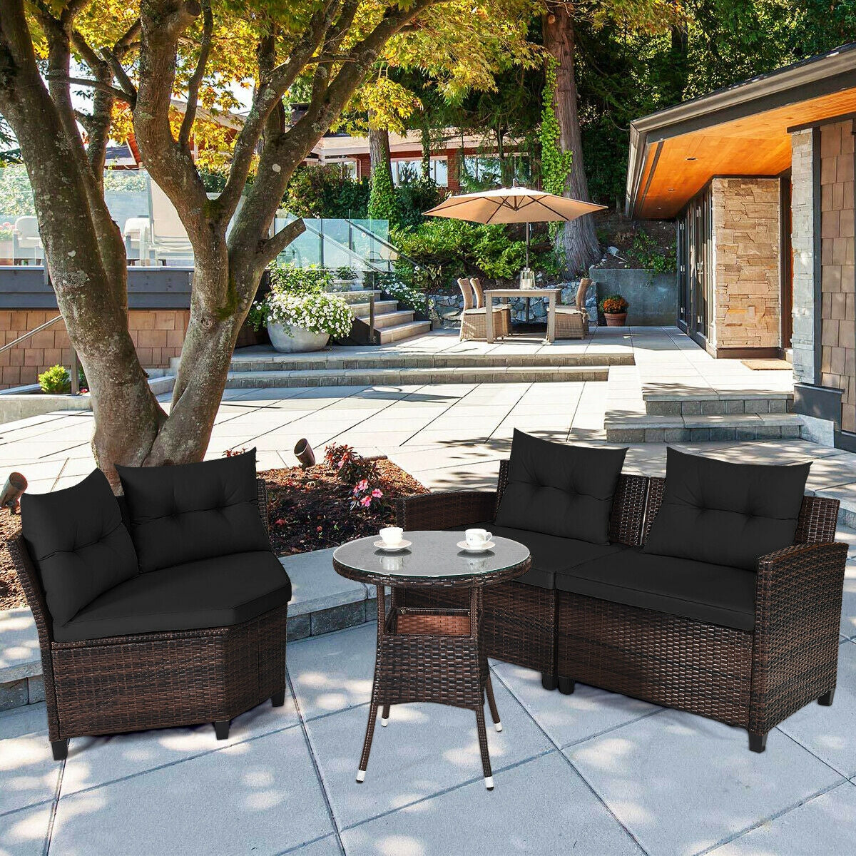 4 Pcs Outdoor Cushioned Rattan Furniture Set