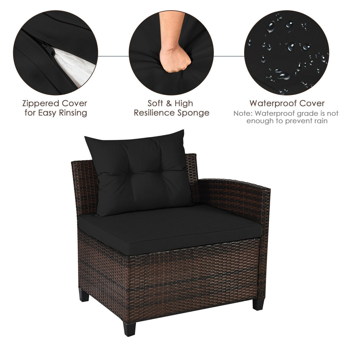 4 Pcs Outdoor Cushioned Rattan Furniture Set