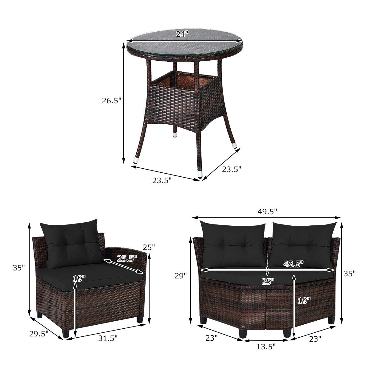 4 Pcs Outdoor Cushioned Rattan Furniture Set