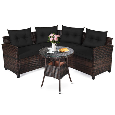 4 Pcs Outdoor Cushioned Rattan Furniture Set