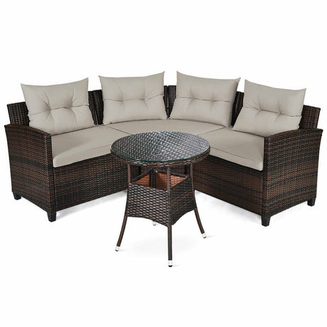 4 Pcs Outdoor Cushioned Rattan Furniture Set