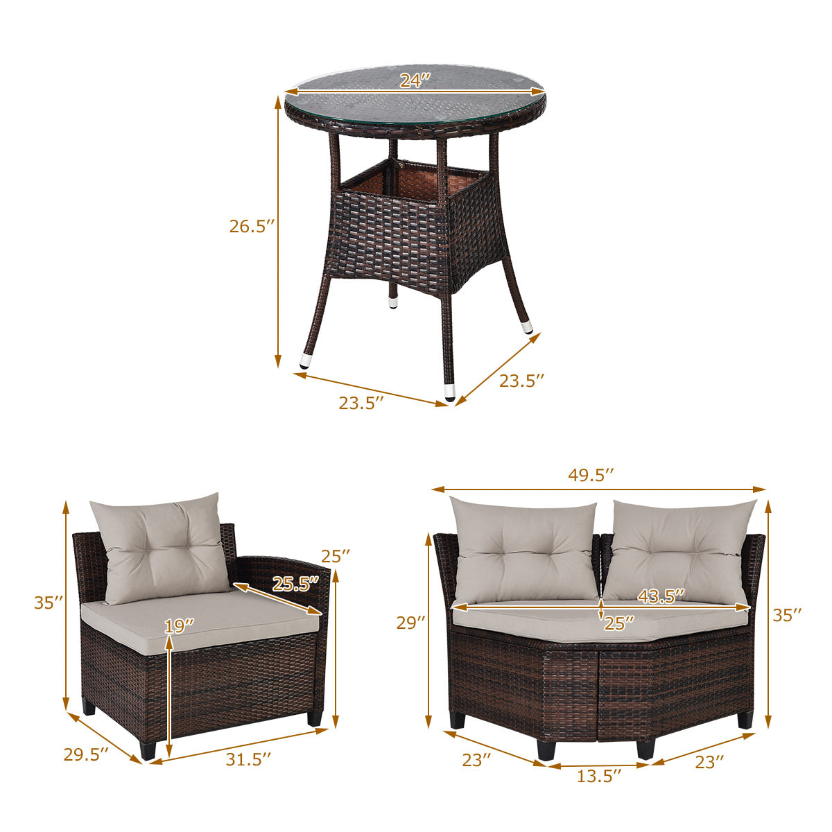 4 Pcs Outdoor Cushioned Rattan Furniture Set
