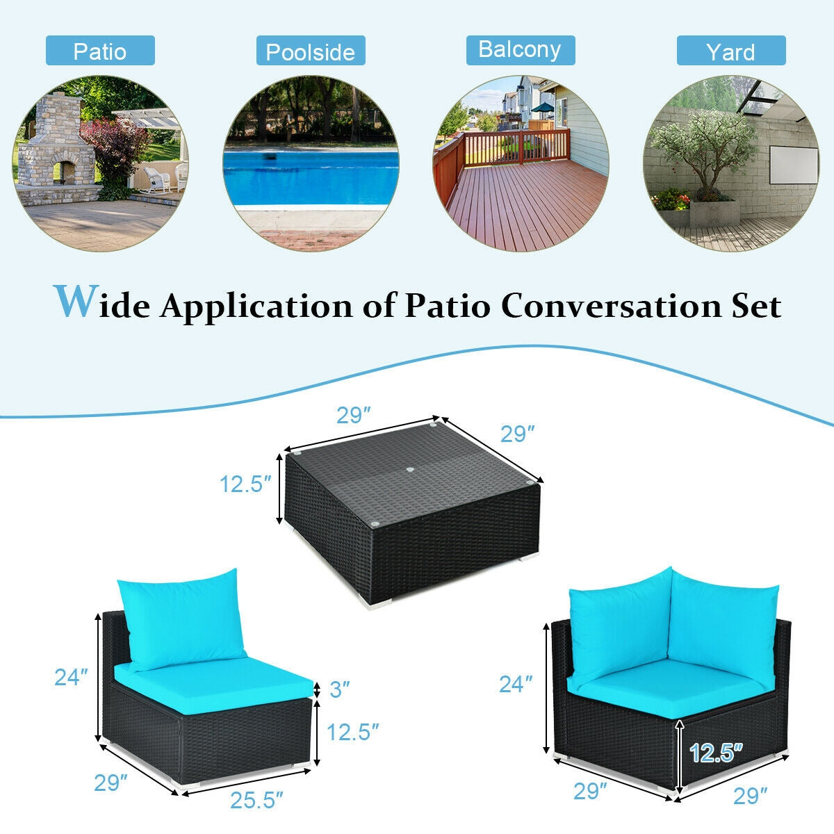7-Piece Outdoor Sectional Wicker Patio Sofa Set with Tempered Glass Top