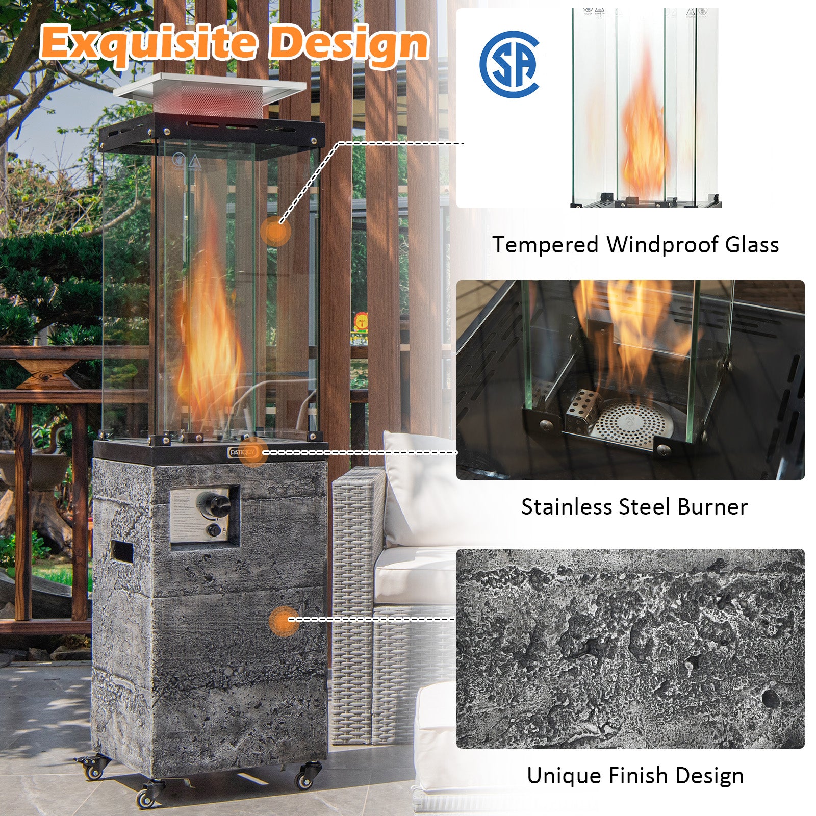 41 000 BTU Propane Patio Heater with Lockable Wheels