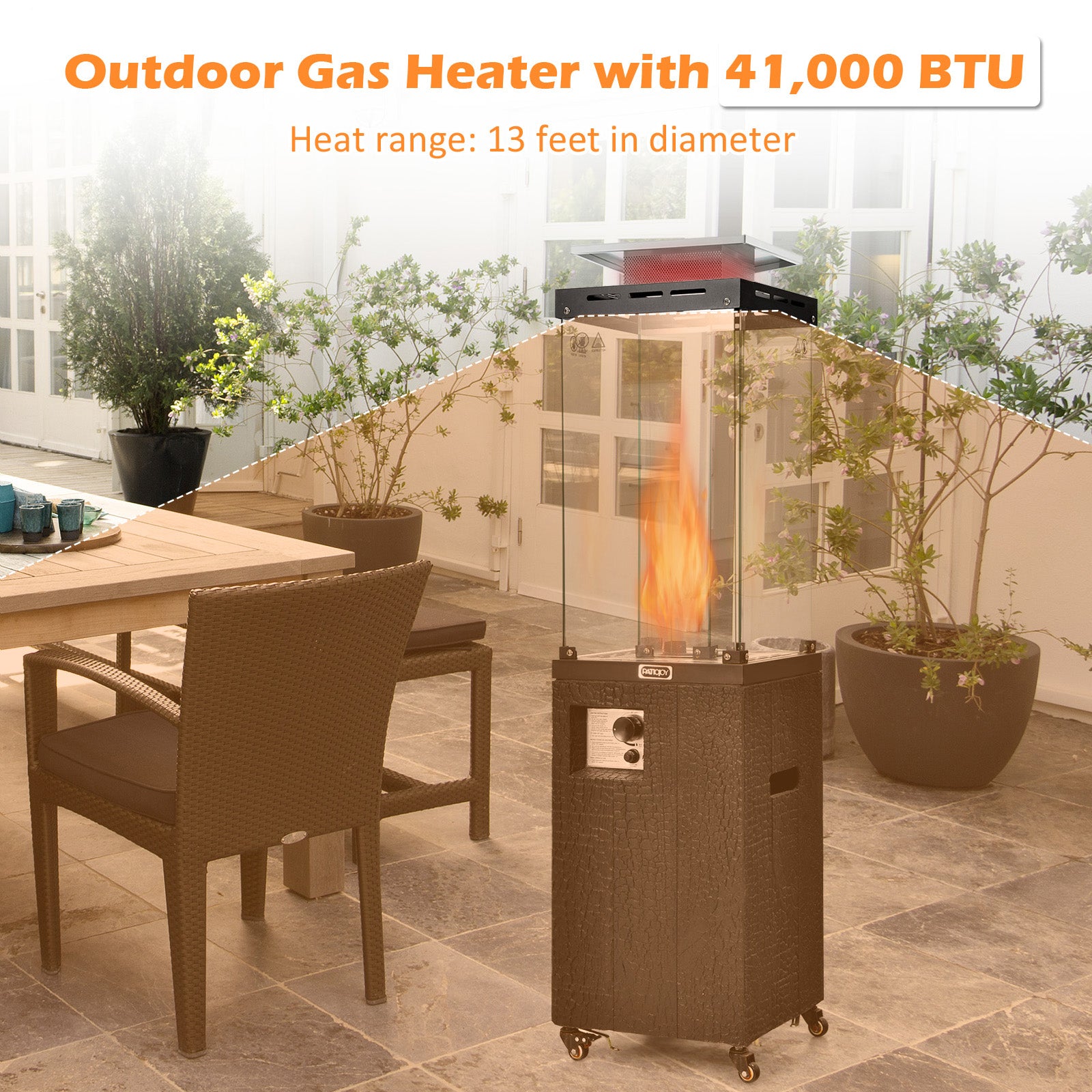 41 000 BTU Propane Patio Heater with Lockable Wheels