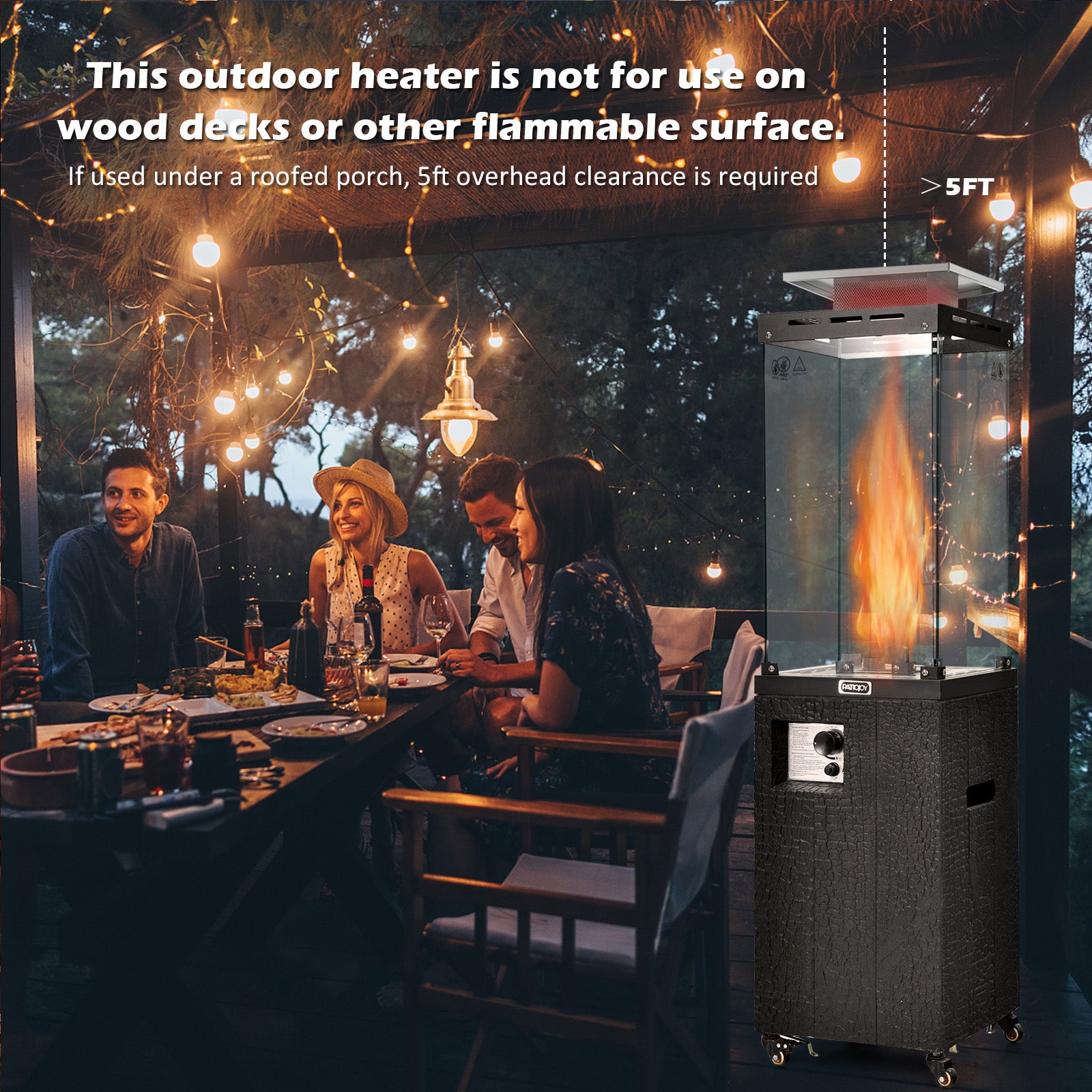 41 000 BTU Propane Patio Heater with Lockable Wheels