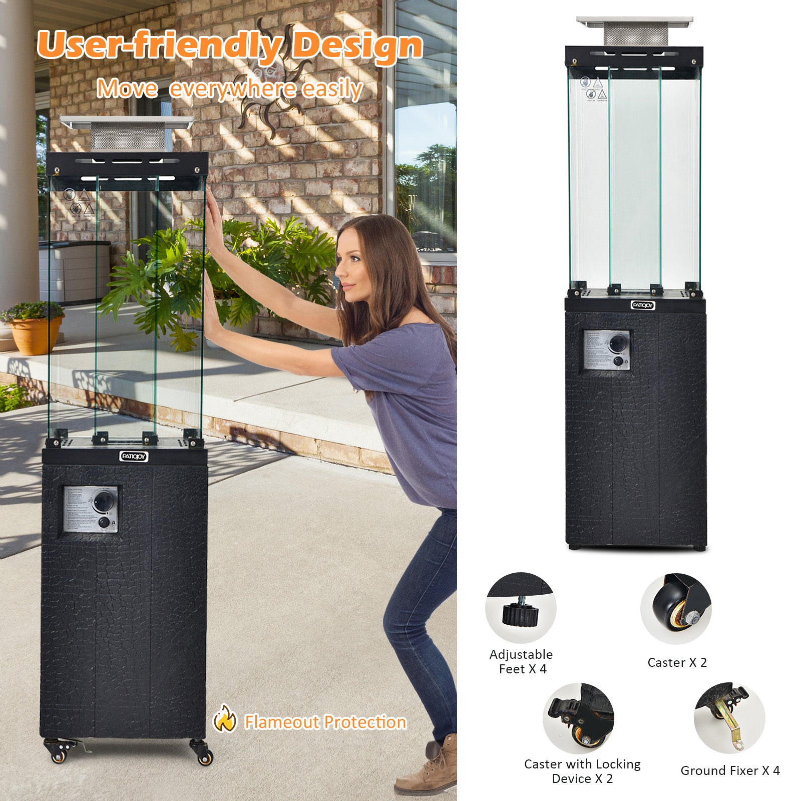 41 000 BTU Propane Patio Heater with Lockable Wheels