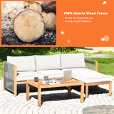 3 Pieces Patio Acacia Wood Sofa Furniture Set with Nylon Rope Armrest