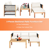 3 Pieces Patio Acacia Wood Sofa Furniture Set with Nylon Rope Armrest