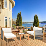 3 Pieces Patio Acacia Wood Sofa Furniture Set with Nylon Rope Armrest