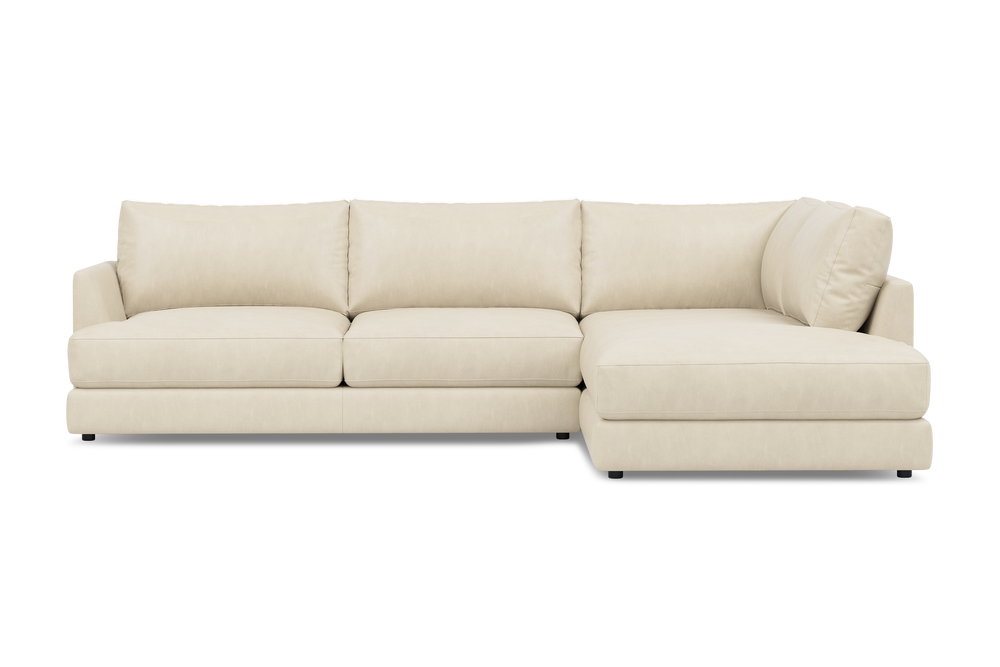 Valencia Serena Leather 2-Piece Right Bumper Chaise Sectional Sofa, Beige