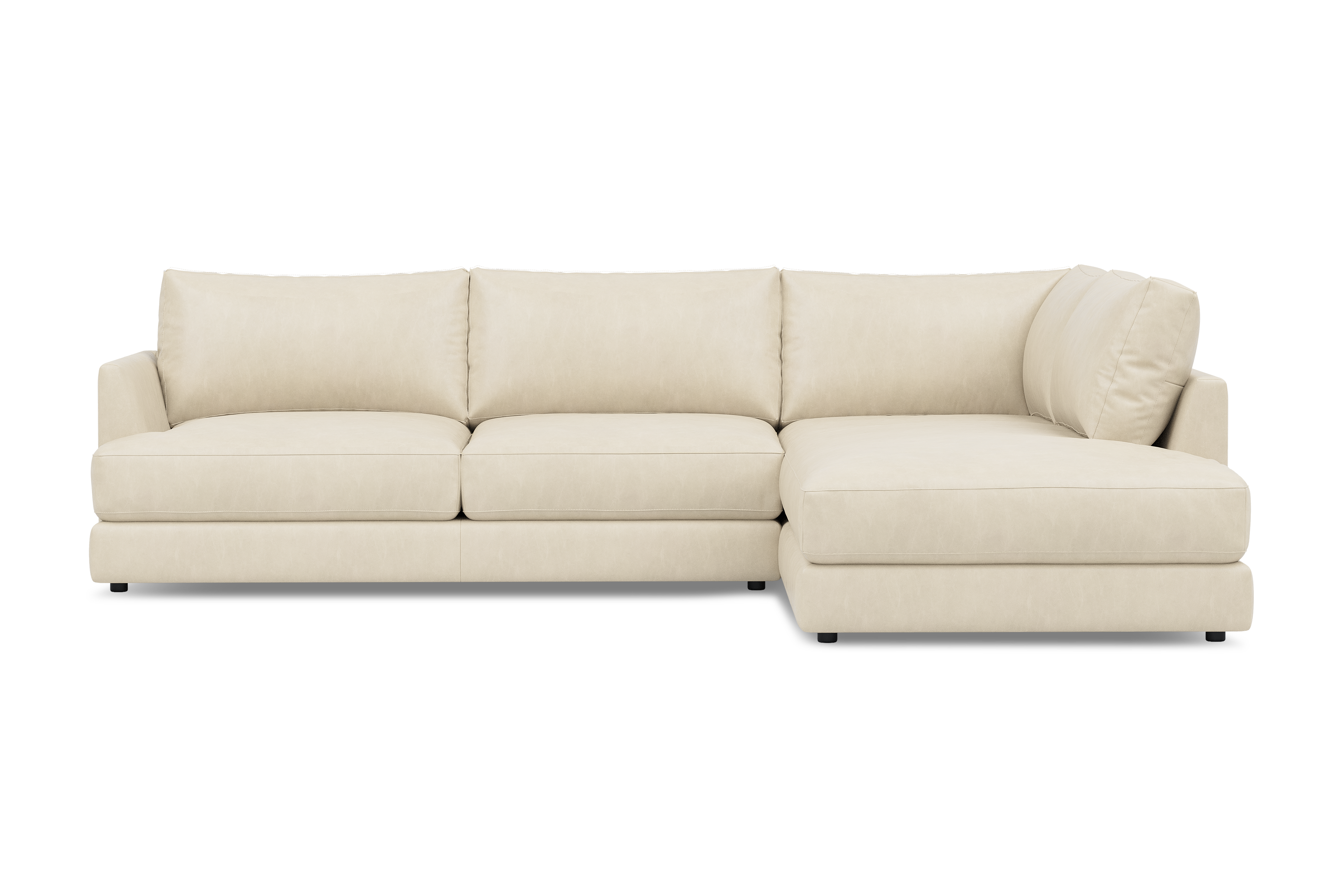 Valencia Serena Leather 2-Piece Right Bumper Chaise Sectional Sofa, Beige