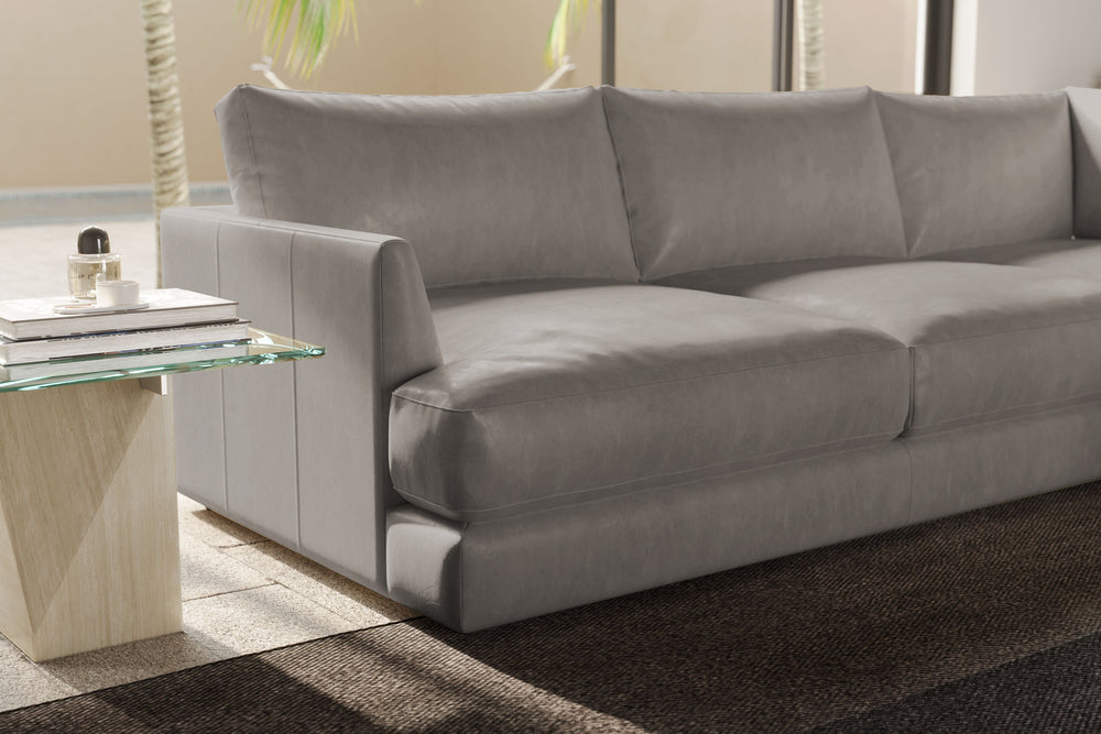 Valencia Serena Leather Three Seats with Right Chaise Sectional Sofa, Light Grey