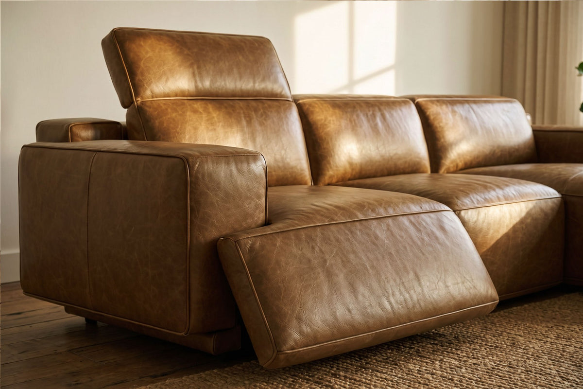 Valentina recliner Sectional in distressed Italian aniline leather