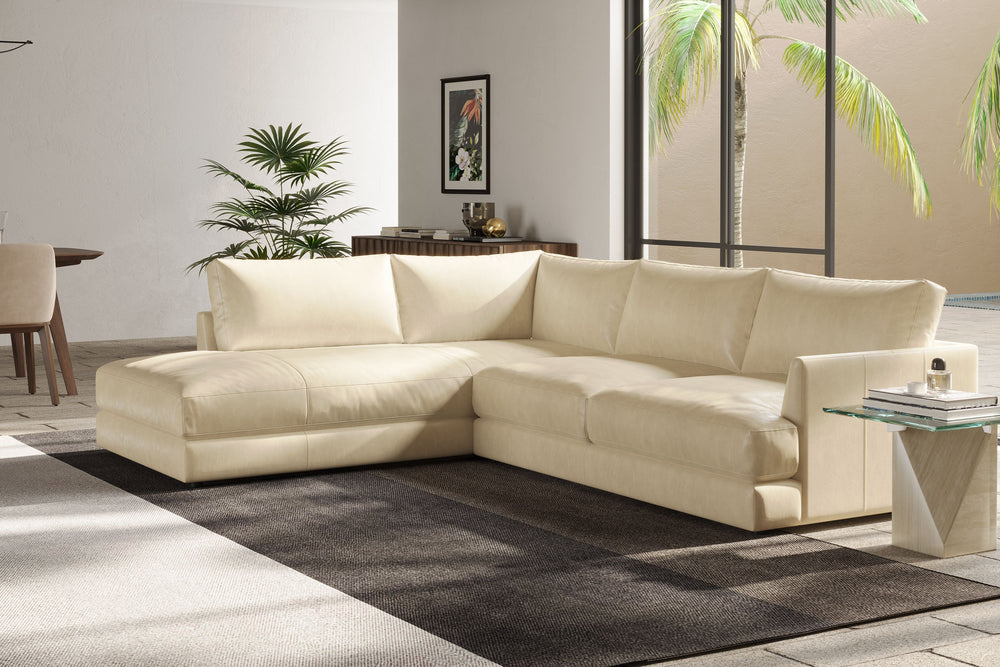 Valencia Serena Leather L-shape with Left Chaise Sectional Sofa, Beige