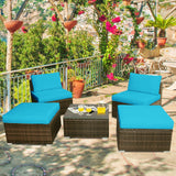 5 Pieces Patio Rattan Furniture Set with Cushioned Armless Sofa