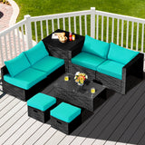 8 Pieces Patio Rattan Storage Table Furniture Set