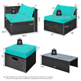 8 Pieces Patio Rattan Storage Table Furniture Set