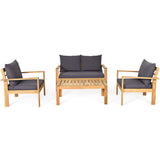 4 Pieces Patio Acacia Wood Thick Cushion Loveseat Sofa Set