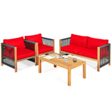 4 Pieces Acacia Wood Outdoor Patio Furniture Set