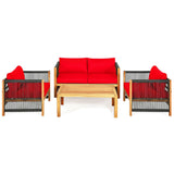 4 Pieces Acacia Wood Outdoor Patio Furniture Set
