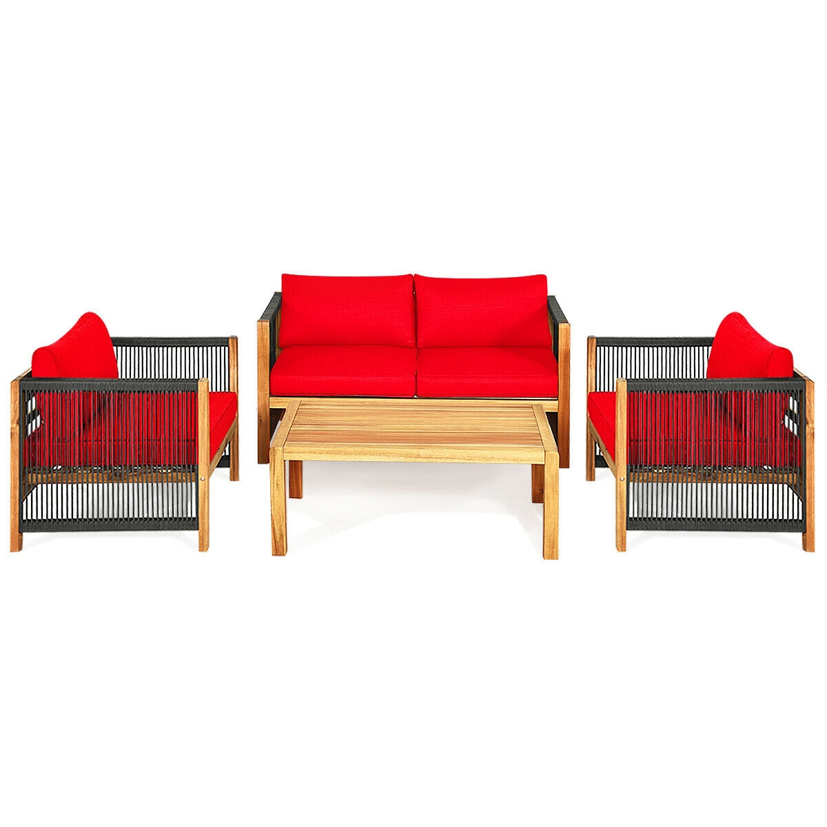4 Pieces Acacia Wood Outdoor Patio Furniture Set