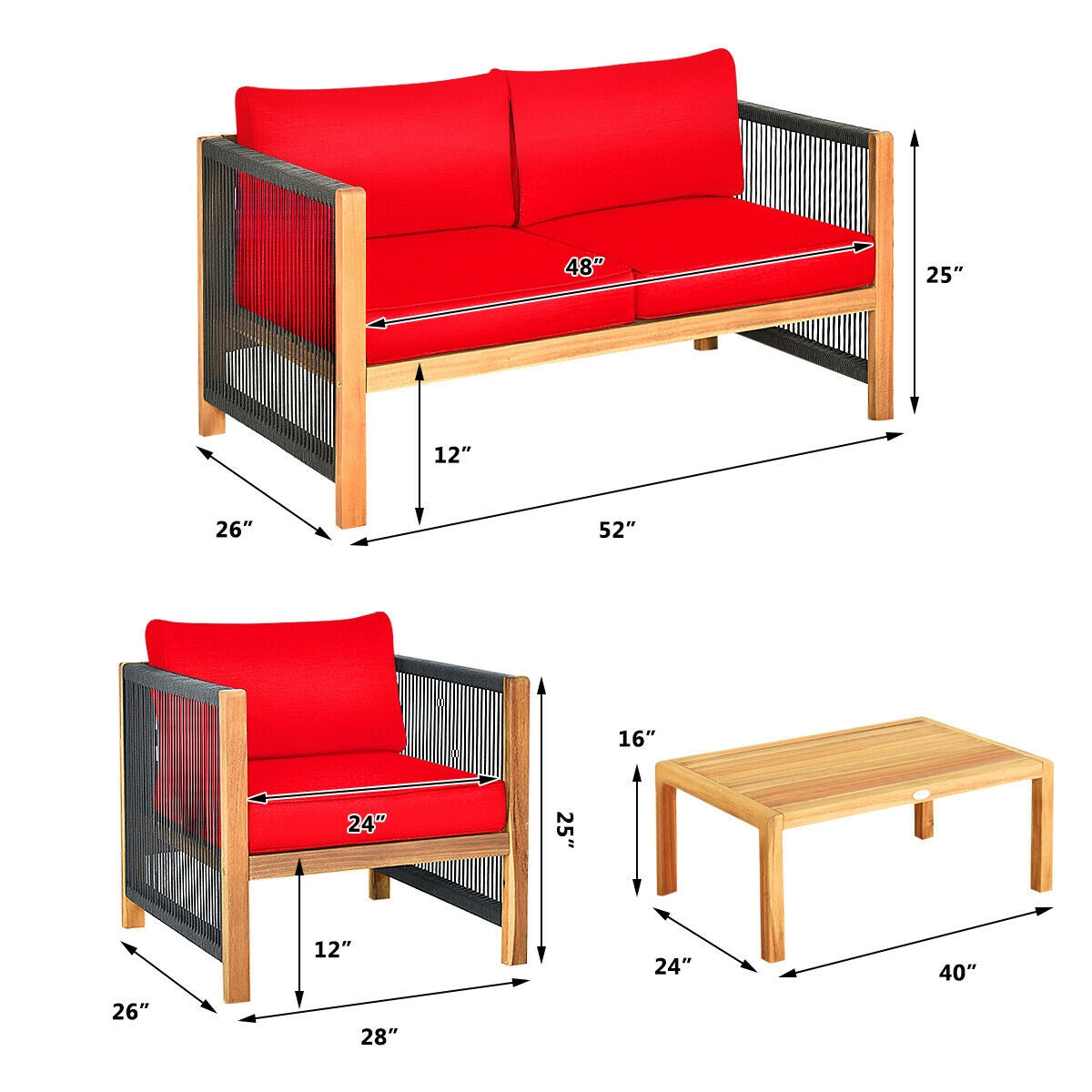 4 Pieces Acacia Wood Outdoor Patio Furniture Set