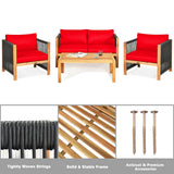 4 Pieces Acacia Wood Outdoor Patio Furniture Set