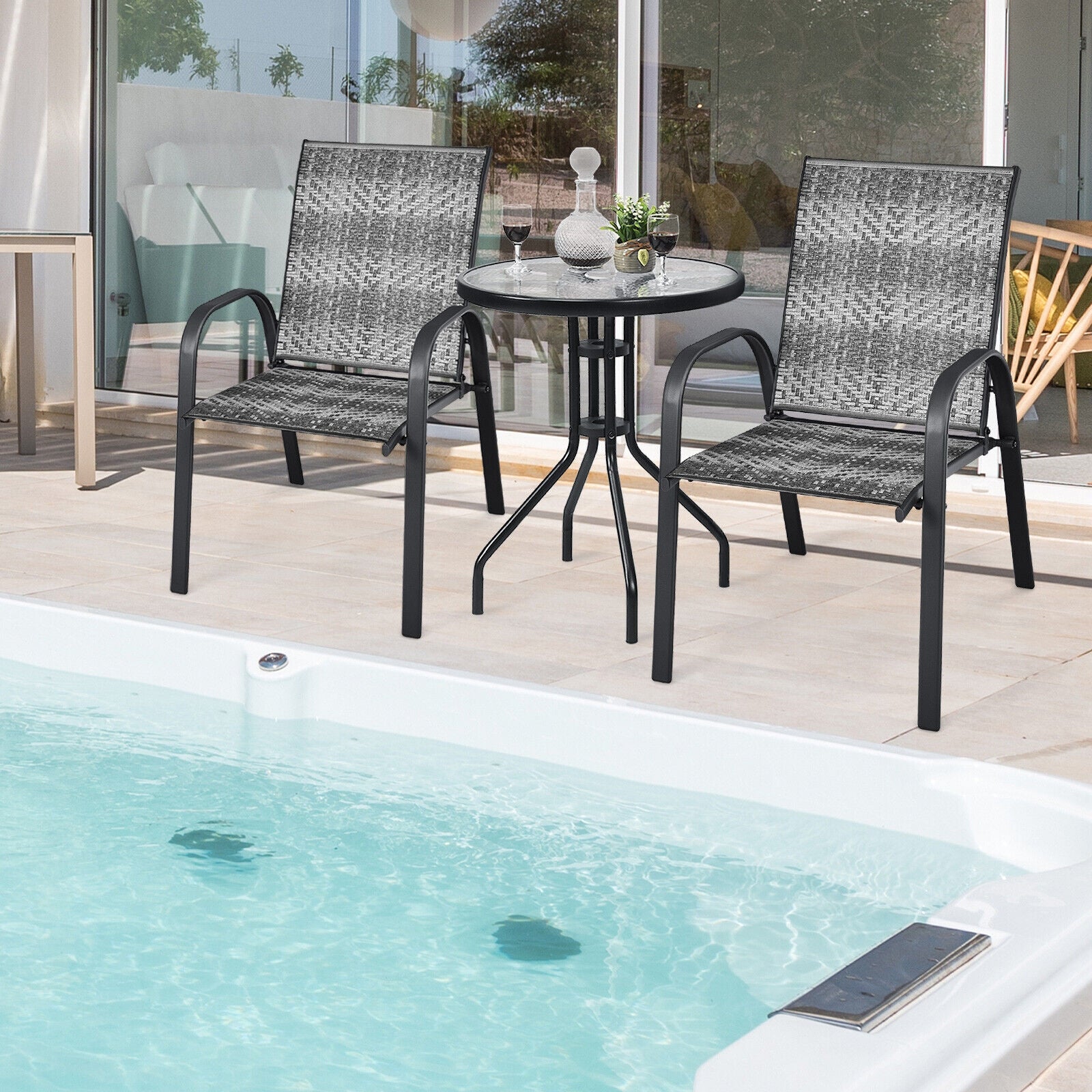 Set of 6 Outdoor PE Wicker Stackable Chairs with Sturdy Steel Frame