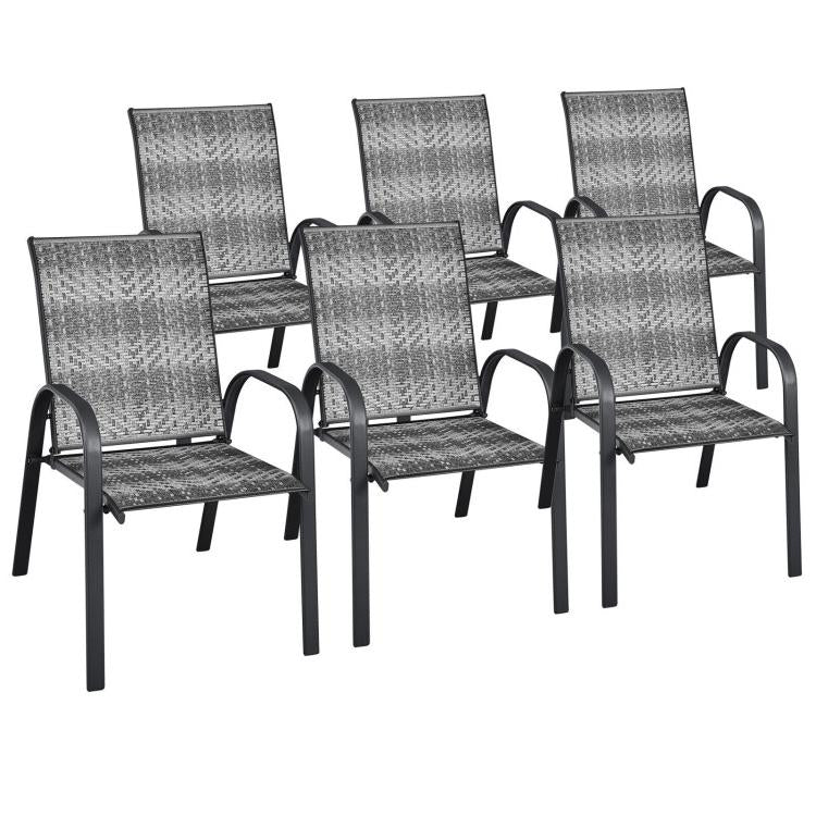 Set of 6 Outdoor PE Wicker Stackable Chairs with Sturdy Steel Frame