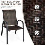 Set of 6 Outdoor PE Wicker Stackable Chairs with Sturdy Steel Frame