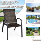 Set of 6 Outdoor PE Wicker Stackable Chairs with Sturdy Steel Frame