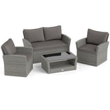 4 Pieces Patio Rattan Furniture Set Sofa Table with Storage Shelf Cushion